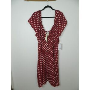 Unique Vintage Dress Plus Size 3X Burgundy White Polka Dot Flowy‎ Retro Pin Up